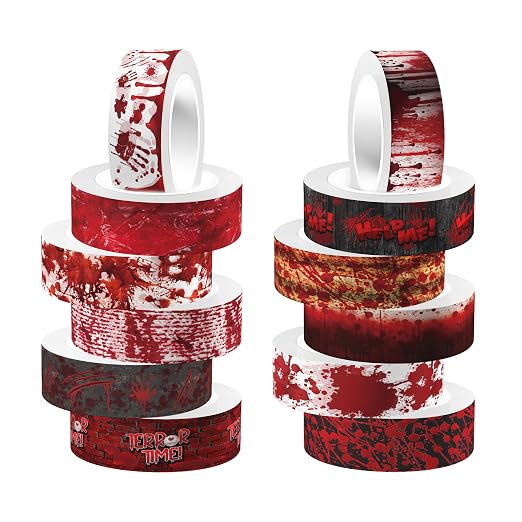 Adirasenotek Halloween Washi Tape Bloody Printing Tapes Spooky Bloodstain Pattern Masking Tapes 12 Rolls,for Gifts Wrapping DIY Art Crafts Wrapping Decor - skull sticker