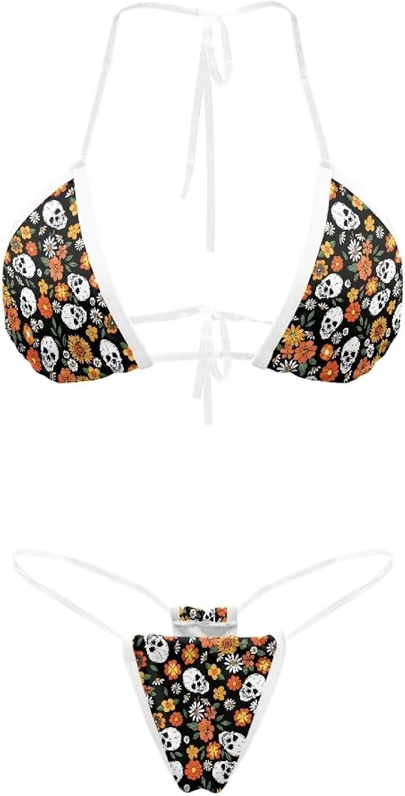 Women Bikini Clear Straps Cheeky Micro Thongs Sets Halter String Swimsuit Triangle Bathing Suit Sexy Swimwear - skull swimsuit