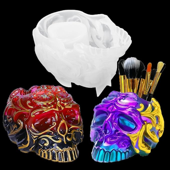 Skull Candle Jar Molds 3D Molds for Epoxy Skull Shape Resin Molds Casting Molds for Makeup Brush Holder, Halloween Candle Making, DIY Resin Epoxy Casting Craft Decoration - skull candle
