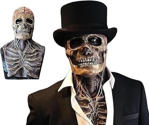 Halloween Skull Mask Scary Full Head Latex Skeleton Mask Moving Jaw - sugar skull costume