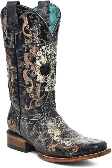 Corral Boots Women's Handcrafted Western Boots | Square Toe Cowboy Boots with Floral Sugar Skull Design - sugar skull boots