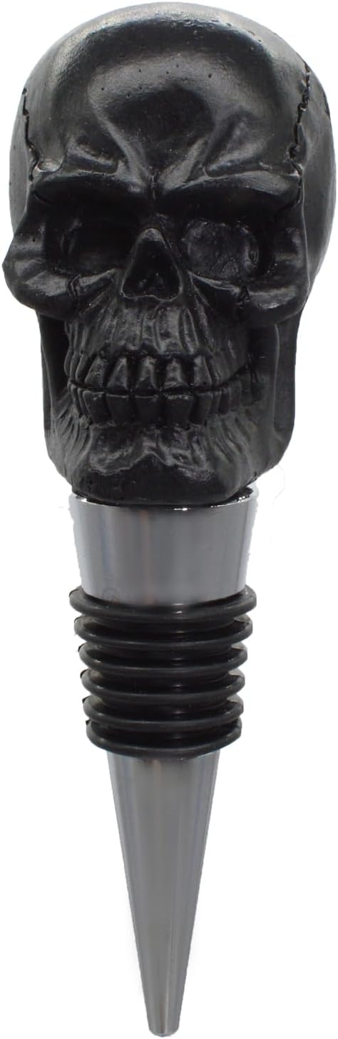Wine Bottle Stopper Skull Decorative Beverage Wine Cork for Man Housewarming Gift,Christmas,Thanksgiving,Black - skull bottle