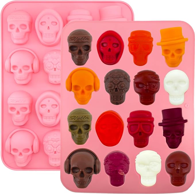 2 Pcs Halloween Silicone Molds, 32 Cavity 3D Skull Shape Chocolate Candy Baking Molds Skull ice Cube Molds Cake Pan Tray Molds for Sugar Craft Jelly Candle Gummy Desser Cake Decoration - skull ashtray