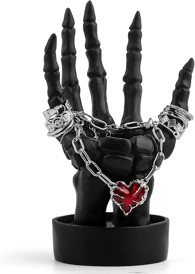 Halloween Decorations Indoor Skeleton Hand Ring Holder Tealight Candle Holder for Gothic Table Decor Jewelry and Earring Organizer Black - skull candle
