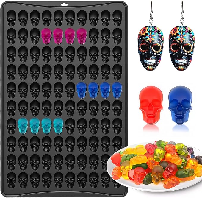 Mini Skull Molds Silicone, 100 Cavity Halloween Skull Chocolate Candy Mold - skull ashtray
