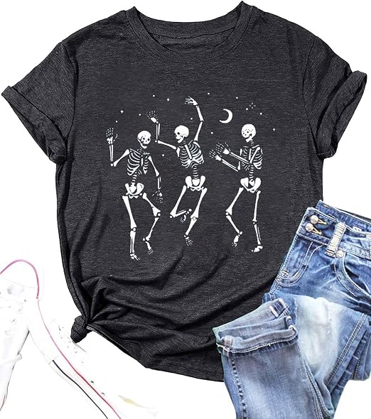 MQSVPUT Fall T-Shirt for Women Halloween Pumpkin Shirts Thanksgiving Family Funny Graphic Tee Casual Cute Autumn Tops - skull tshirt