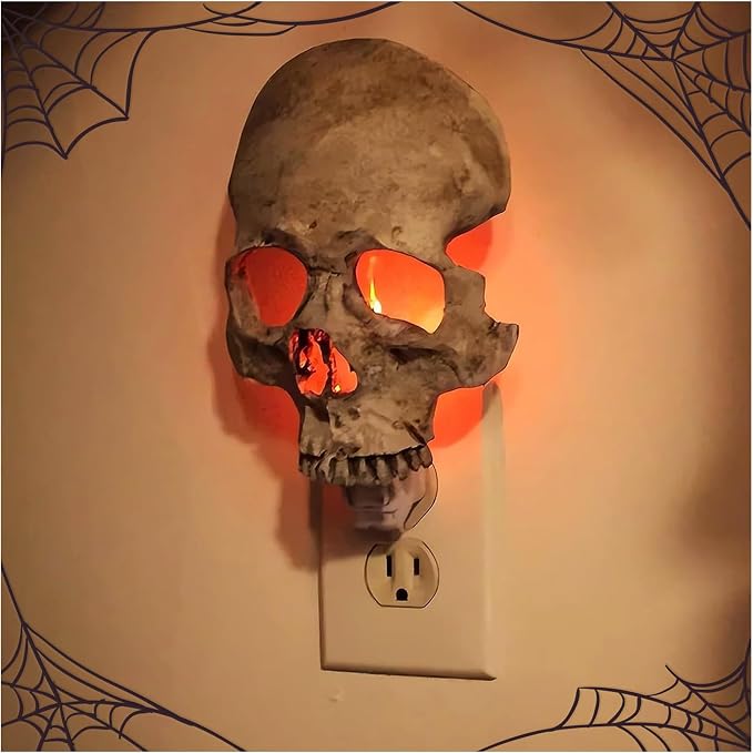Skull Night Light, 2026 New Skeleton Night Light, Halloween Horrible Light Decoration for Halloween Party and Home Decor (Grey) - skull candle