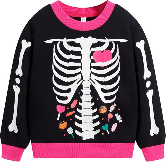 RETSUGO Toddler Baby Girls Sweatshirts Casual Pullover Crewneck Winter Long Sleeve Tops Shirts Clothes 3T-8T - skeleton