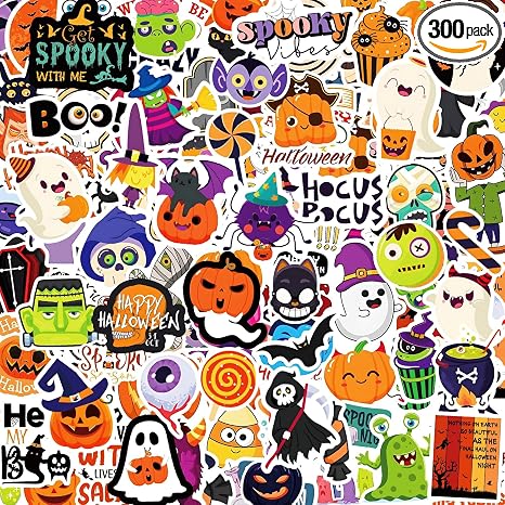 300PCS Halloween Stickers Bulk for Kids, Halloween Goodie Bag Stuffers - skull sticker