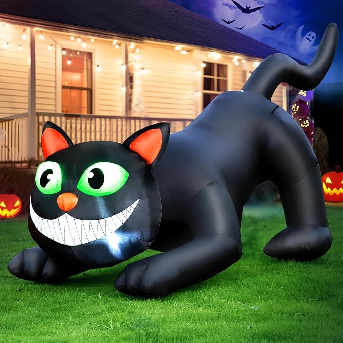 FunFanso 7 FT Halloween Inflatable Black Cat Yard Decoration, Blow-Up Outdoor Halloween Decor with Built-in Bright LED Lights, Easy Installation for Indoor Parties, Garden, Lawn, and Halloween Events - skull inflatable