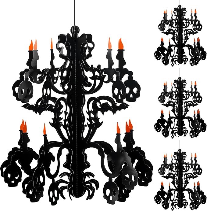 Motipuns 4 Pcs Halloween Chandelier Hanging 3D Paperboard Decor,Classic