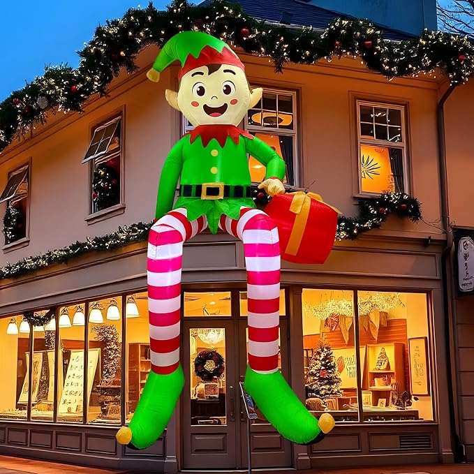 8 FT Christmas Inflatable Outdoor Decorations, Sitting Elf Holding Gift Bag Blow Up Christmas Decorations with Built-in LED Lights for Holiday Party Lawn Garden Yard Outdoor Xmas Decorations - skull inflatable