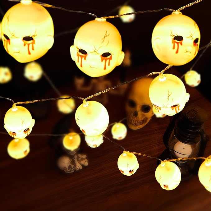 VIHOSE 30pcs Halloween Baby Doll Heads String Lights, 15 ft with LED Light
