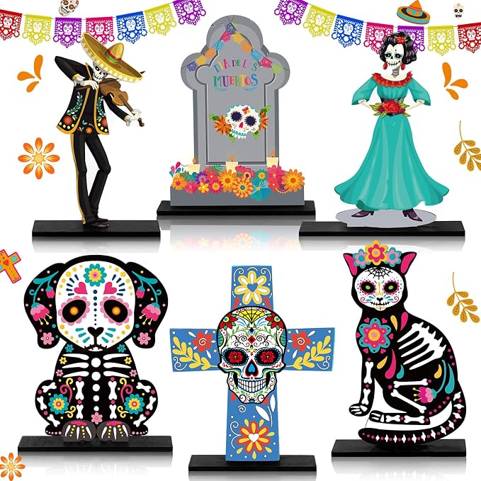 Amyhill 6 Pcs Dia De Los Muertos Decoration Day of The Dead Table Decor - skull figurine