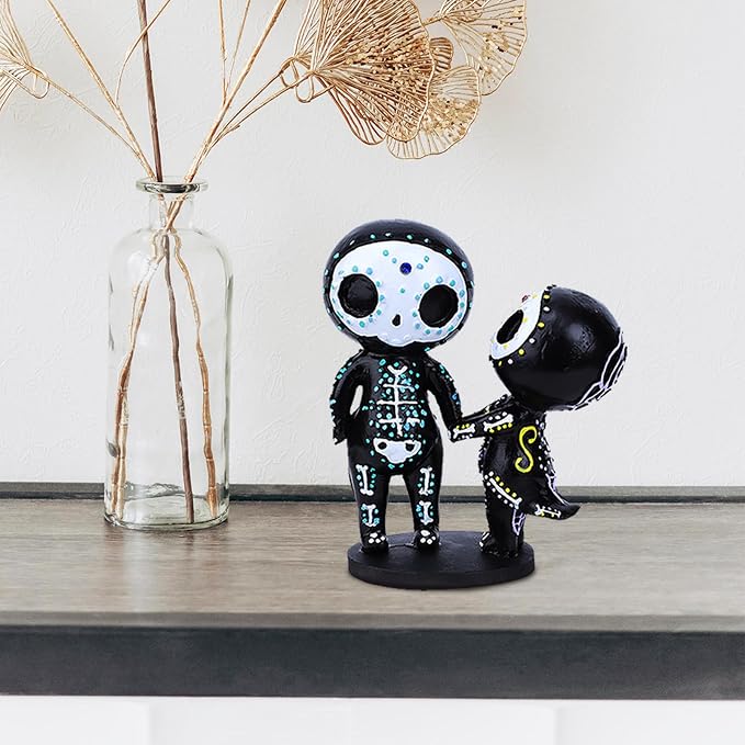 Sugar Skull Couple Statue, Sugar Skull Figurine,Resin Crafts Sugar Skull Decor,Skull Head Skeleton Figurine Statue Display Hand Crafts,Home Decor Collectible Figurines (Kiss) - skull figurine