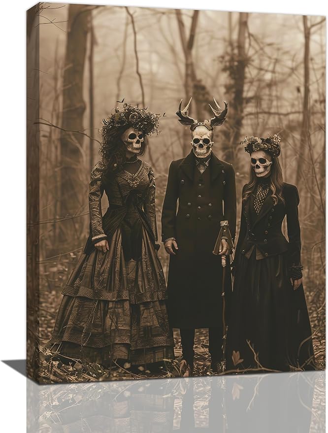 xiilo Gothic Skull Wall Art Goth Horror Skeleton Pictures Decor Halloween Canvas Painting Home Modern Artwork Decorations for Bathroom Living Room Bedroom 12 x 16 inch