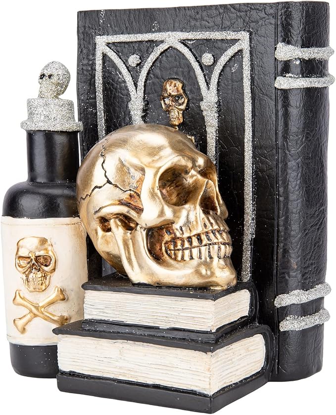 Halloween Skull Decor, Gothic Skeleton Heads and Book Resin Statue, Collectible Figurines for Halloween Decor Unique Gifts for Home Decorations 9.2" - skull figurine