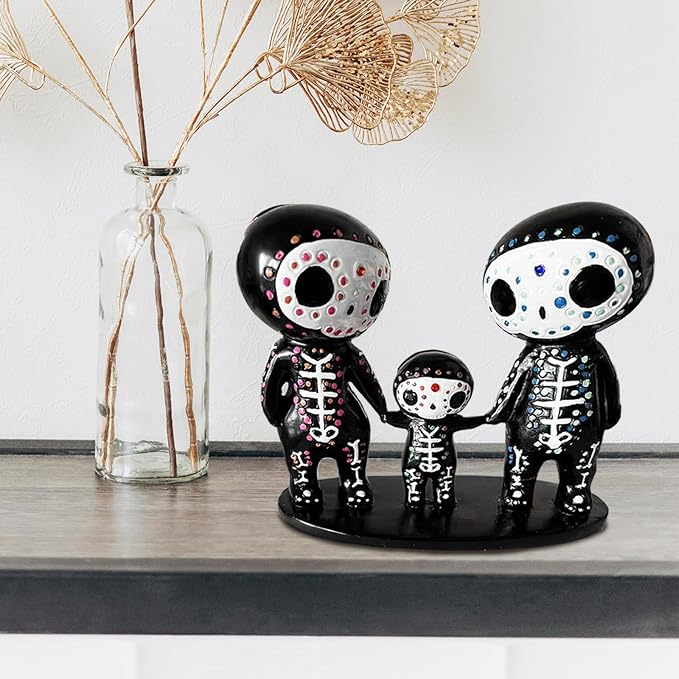 Sugar Skull Couple Statue, Sugar Skull Figurine,Resin Crafts Sugar Skull Decor,Skull Head Skeleton Figurine Statue Display Hand Crafts,Home Decor Collectible Figurines (Family) - skull figurine