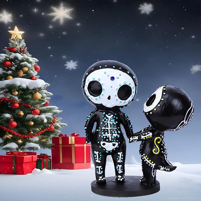 MBVBN Sugar Skull Couple, Resin Crafts Cute Statue - Adorable Skull Sculpture Memorial Statue for Halloween Gifts (H) - sugar skull ornament