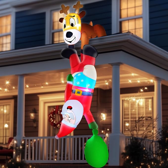 8 Ft Christmas Inflatables Reindeer & Climbing Santa Outdoor Decorations, Funny Blow Up Christmas Reindeer Rescues Santa Built-in LED Light for Xmas Holiday Party Garden Patio Lawn Decor - skull inflatable
