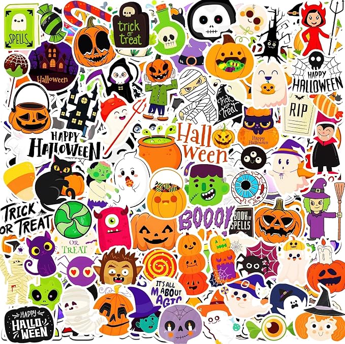 300 pcs Halloween Stickers for Kids Adults, No Repeating Vinyl Waterproof Halloween Stickers for Crafts Gifts, Halloween Party Favors Party Supplies, Halloween Decoration - skull sticker