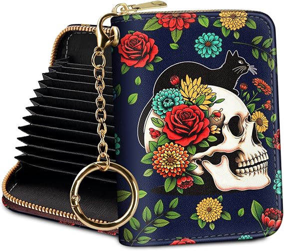 Yonlevres Credit Card Holder RFID Small Wallet Women Keychain Zipper - sugar skull handbags for sale