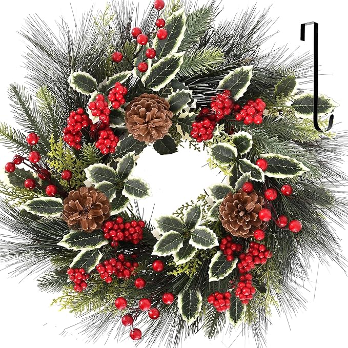 24 Inch Christmas Xmas Wreath for Front Door with Hanger - skull wreath