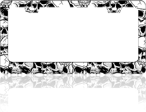 Black White Skull Skeleton License Plate Frame Stainless Steel 6 X 12 Inch
