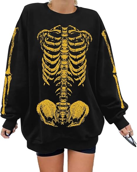 Oversized Halloween Sweatshirt Women Gothic Skeleton Graphic Pullover Shirt