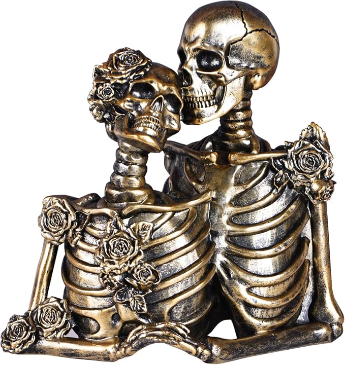 Skull Decor Halloween Decoration: Skeleton Couple Figurines Resin Gothic Statues Vintage Home Decor for Shelf Table Mantel Collectible Wedding Gift - skull figurine