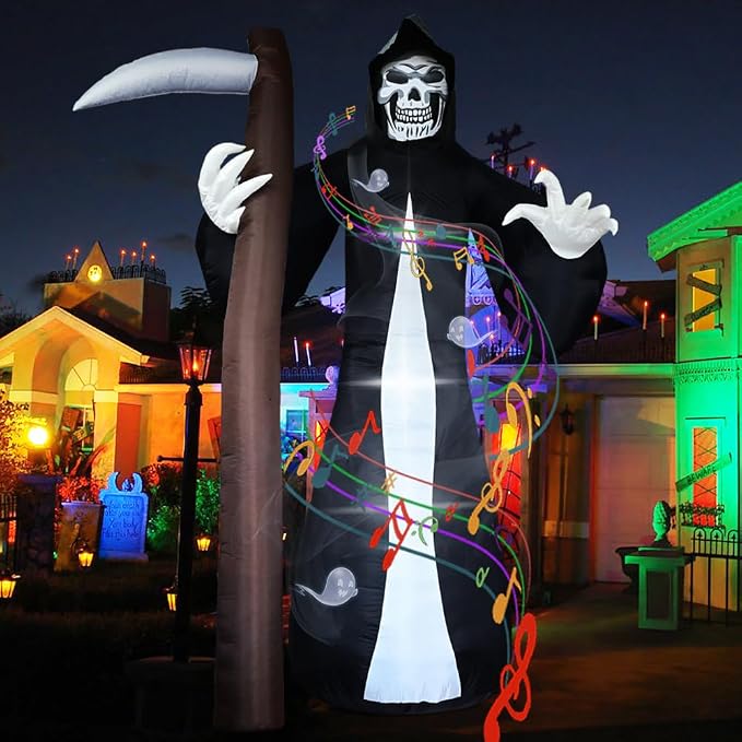10.5 FT Halloween Inflatable Grim Reaper, Giant Grim Reaper Ghost Inflatables with Scary Sound, Blow Up Yard Decorations with Build-in LED Lights for Halloween Outdoor Garden Yard Lawn Decor - skull inflatable