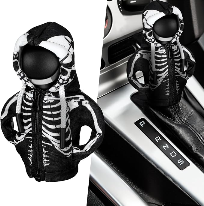 Wonderjune Halloween Car Gear Shift Hoodie Cover Decoration,Black,Skull - skull hoodie