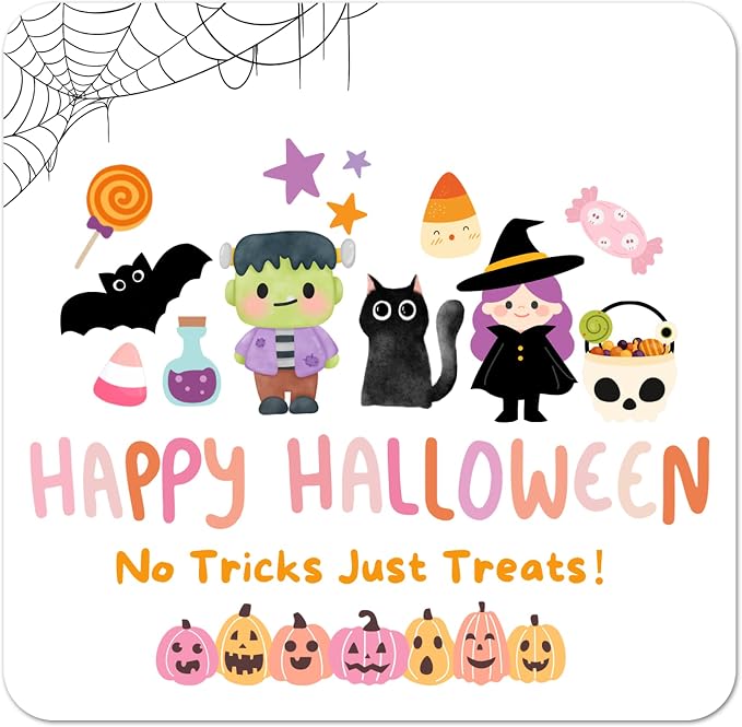 Mobiusea Creation Halloween Stickers No Tricks Just Treats 2 inch 60pcs - skull sticker