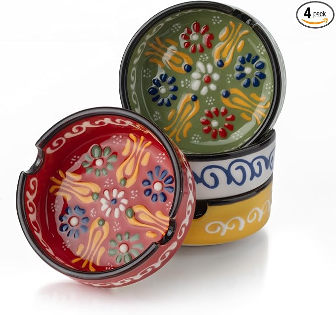Ceramic Ashtray, Hand-Painted Smokeless Asthray Indoor, Handmade Cigar Ashtray Set of 4, Multicolor Smokeless Ashtray, Decorative Outdoor Ashtray (Sultan Garden) - skull ashtray