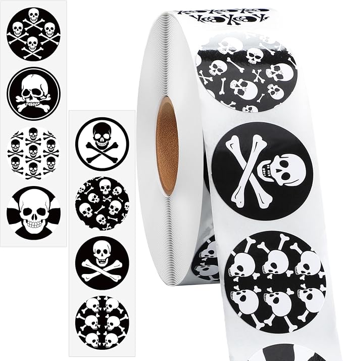 Geyoga 1000 Pcs Skull Stickers Pirate Helmet Youth Football Baseball Award Decals 8 Styles Halloween Themed Helmet Stickers Roll for Hockey Lacrosse Car Skateboard Laptop Water Bottle Luggage Bike