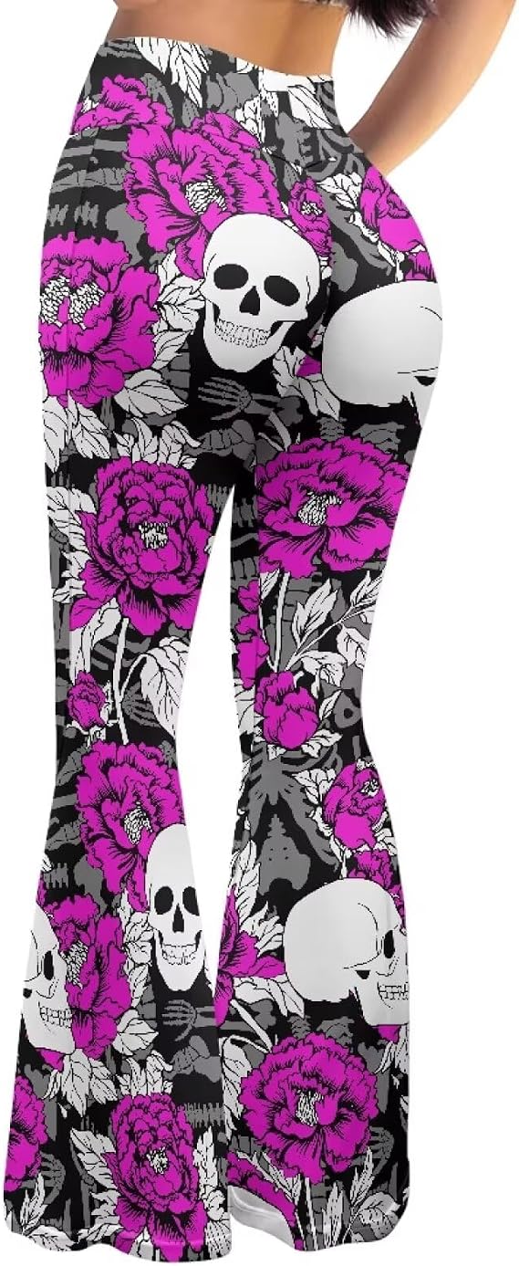 High Waist Hip Lifting Bootcut Yoga Pants Tummy Control Bell Bottom Flared Yoga Leggings for Women Size XS-2XL - sugar skull boots