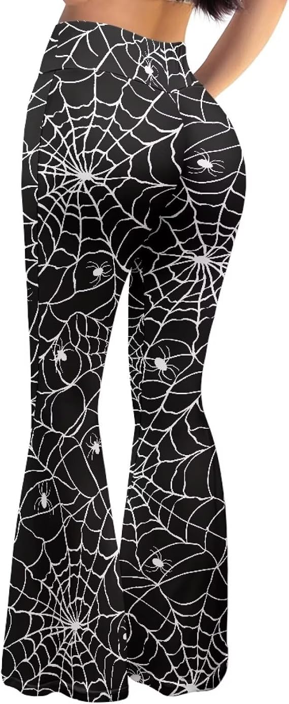 High Waist Hip Lifting Bootcut Yoga Pants Tummy Control Bell Bottom Flared Yoga Leggings for Women Size XS-2XL - skull leggings