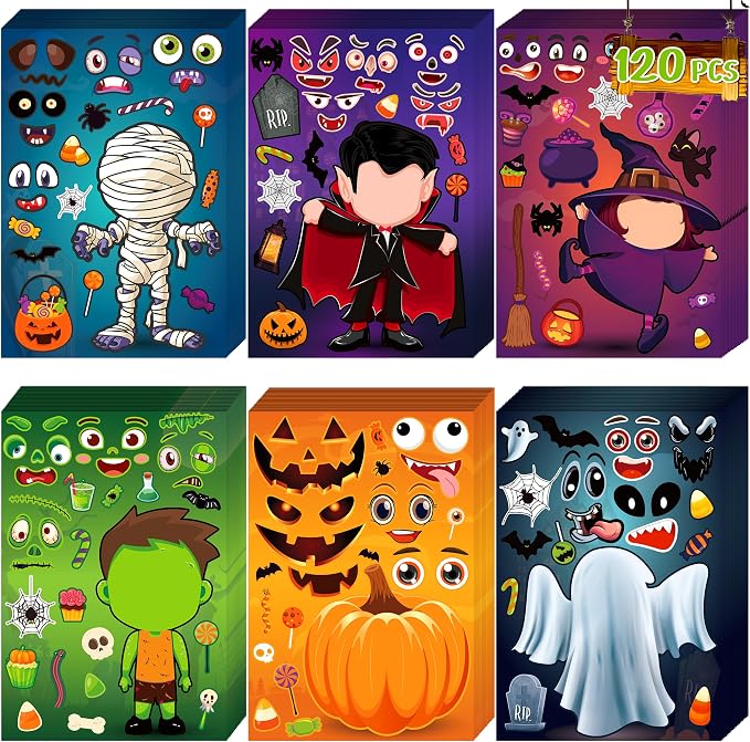 LINAYE 120 Sheets Halloween Make Your Own Stickers Crafts for Kids Toddlers - skull sticker
