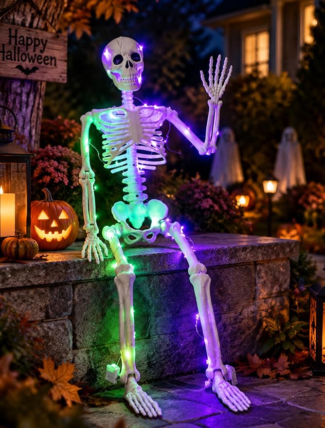 3 FT Light up Skeleton Halloween Decor: 36inch Posable Skeleton for Outdoor - skeleton