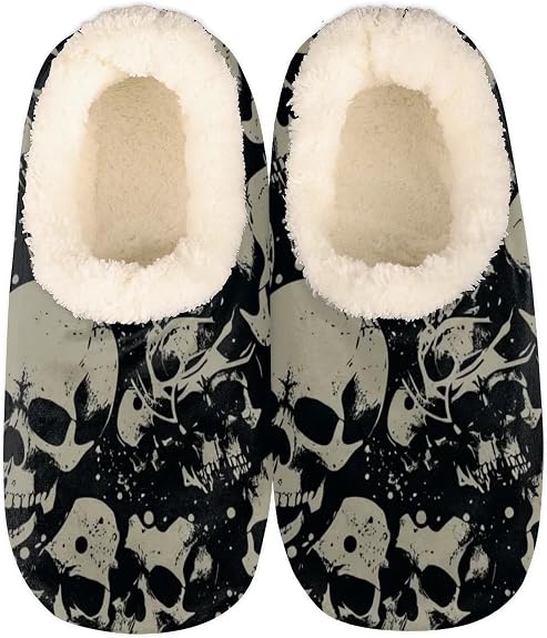 House Slippers for Women Men, Animal Fuzzy Soft Cozy Non Slip Slipper Socks for Indoor Outdoor - sugar skull costume