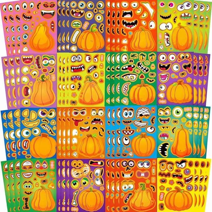 64 PCS Halloween Pumpkin Stickers, Pumpkin Face Decorating Sticker Sheets - skull sticker