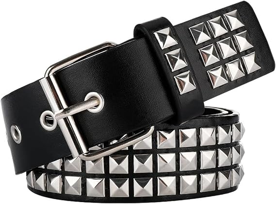 Black Studded Belt Punk Belt Rock Rivet Belts with Bright Pyramid Studded belt for Men/Women - skull wallet