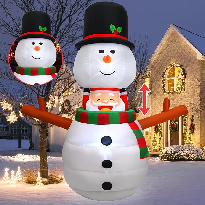 6FT Christmas Inflatable Outdoor Decorations Animated Snowman Santa Claus Pop Up Xmas Blow Ups Holiday Yard Decor with LED Lights Winter Lighted Snow Man Blowup for Outside Indoor Party Lawn Garden - skull inflatable