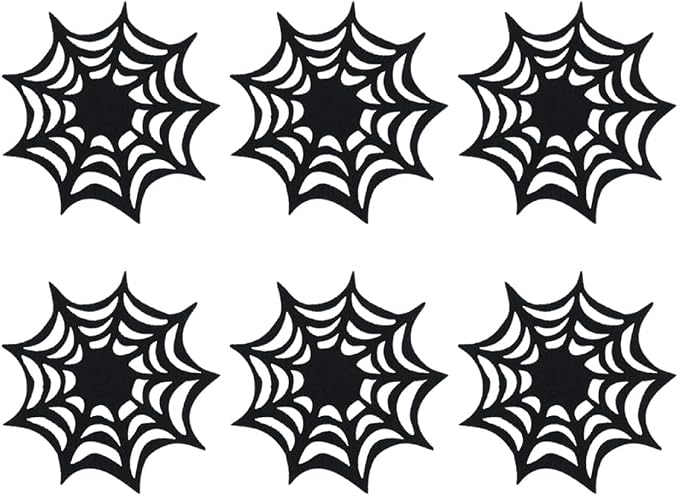 Halloween Cobweb Coasters Set of 6 Black Felt Spider Web Placemats Heat Resistant Drink Coasters for Party Table Protection and Seasonal Decoration - skull coaster
