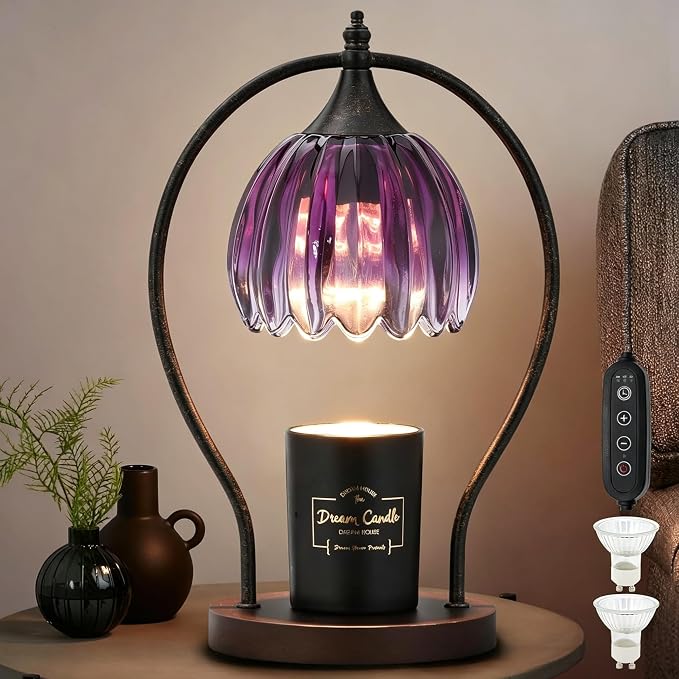 Candle Warmer Lamp, Dimmable Candle Warmer with Timer, Vintage Candles Wax Warmers for Jar Candles Birthday Gifts for Women, Mothers Day Gifts for Mom, Home Decor for Bedroom Living Room, Purple Black - skull lamp