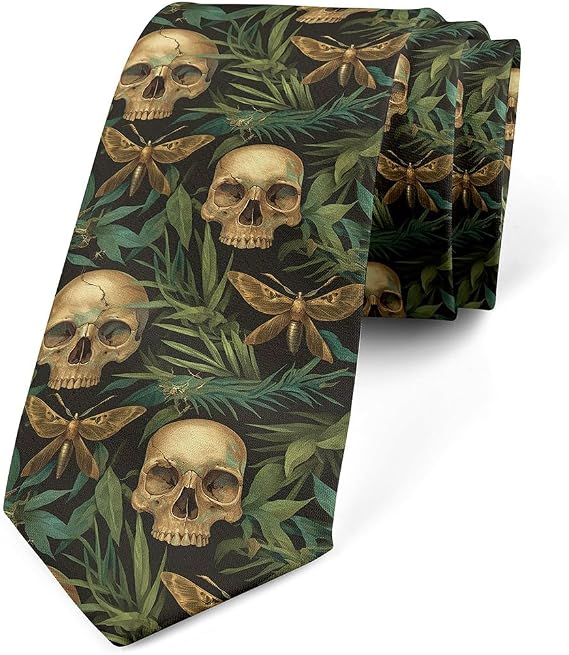 Feelyou Sugar Skull Men's Ties 57"x3.1" Death Moth Funny Ties for Men Gift - skull tshirt