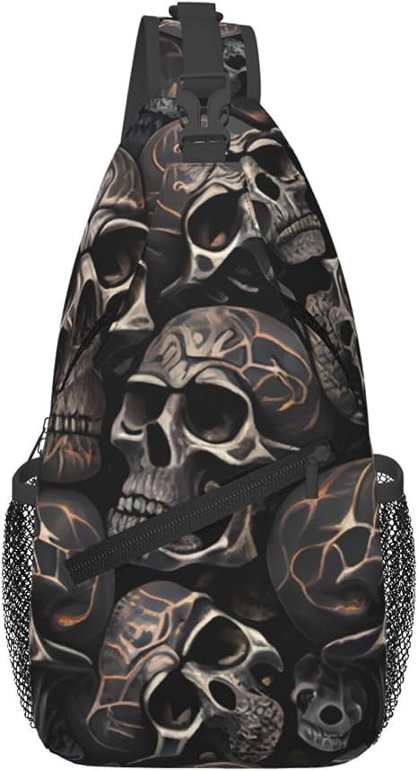 Gothic Black Skull Crossbody Sling Backpack, Sling Bag Travel Hiking Chest Bag Unisex Daypack - skull backpack
