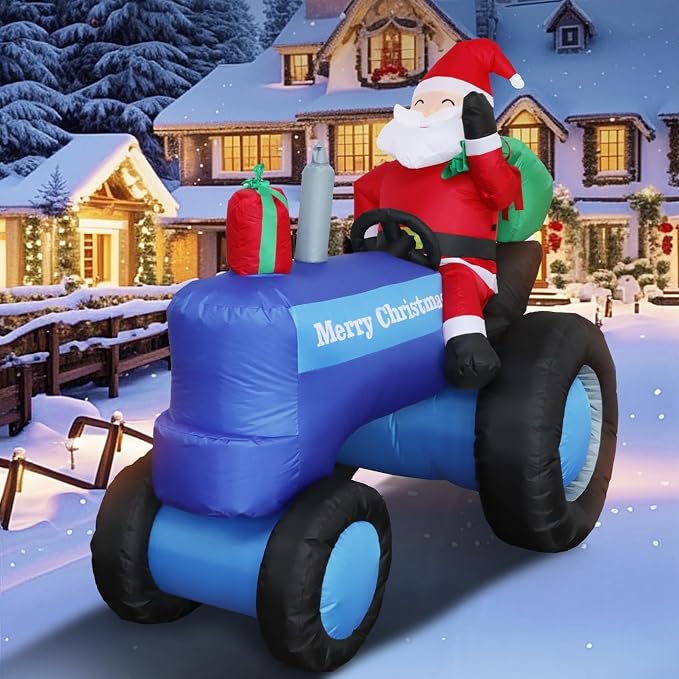 5.5FT Christmas Inflatable Santa Claus Drive Tractor with Build-in LED Lights, Blow up Christmas Inflatable Outdoor Decorations Large Party Yard Decoration - skull inflatable