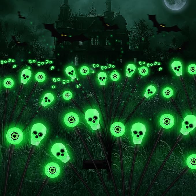 FENSAN Solar Lights Outdoor,Halloween Decorations Outdoor, Scary Eyeball Lights,4PACKS 32LED,IP65 Waterproof,Halloween Decor for Garden/Yard/Patio/Lawn/Pathway(Green) - string light