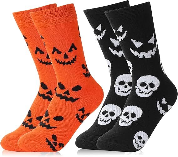 Lonfliness 2 Pairs Women Halloween Novelty Crew Socks Sock Gifts for Girls Men Kids Halloween Funny Fuzzy Pumpkin Bone Spooky Socks Halloween Cozy Socks Kits - sugar skull costume